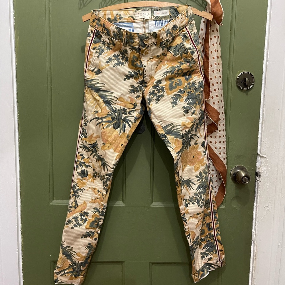 Anthropologie Floral BOTANICAL Print Chinos Pants Relaxed Fit SIZE 24-25 Waist